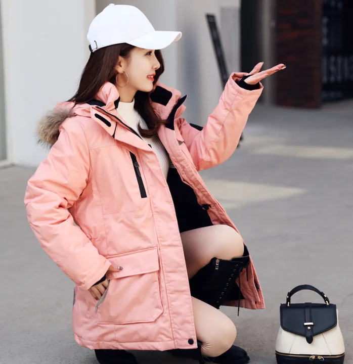 Winter Women's Jacket Loose Parka Large Size Military White Pink Jacket Korean Long Coat Woman Parkas Mujer 2020 KJ720