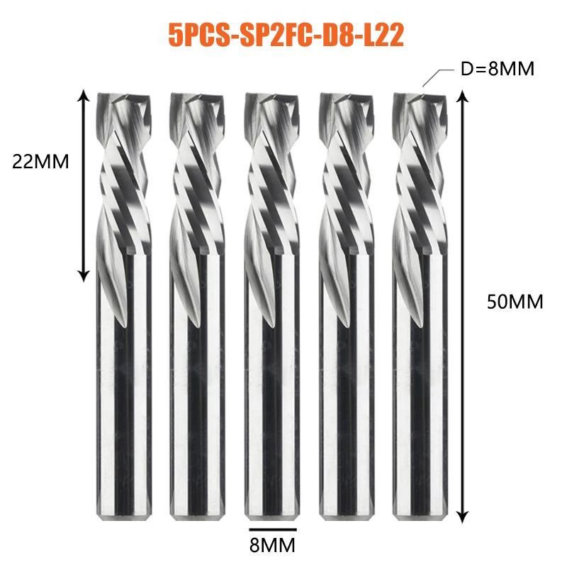 5 STKS/PARTIJ Compressie Frees Houtbewerking DOWN Cut Twee Fluit Spiraal Carbide Frees Router Bits Hout End Mill Cutter