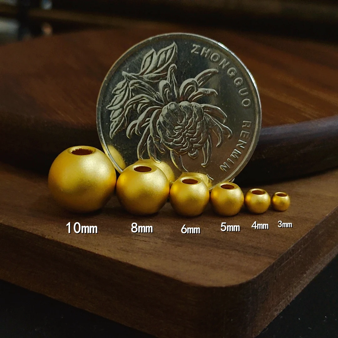 1pcs 24K Yellow Gold Bead Women Men Baby 3mm/4mm/5mm/6mm/7mm/8mm Lucky 3D Loose Bead Transfer Matte Finish Beads  DIY