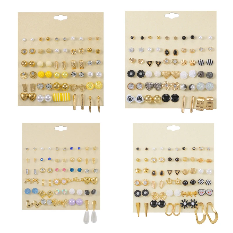 30 Pairs Stud Earrings Set Gold Color Pearl Beads Crystal Heart Flowers Women's Earrings DIY 2020 Brincos Statement Jewelry