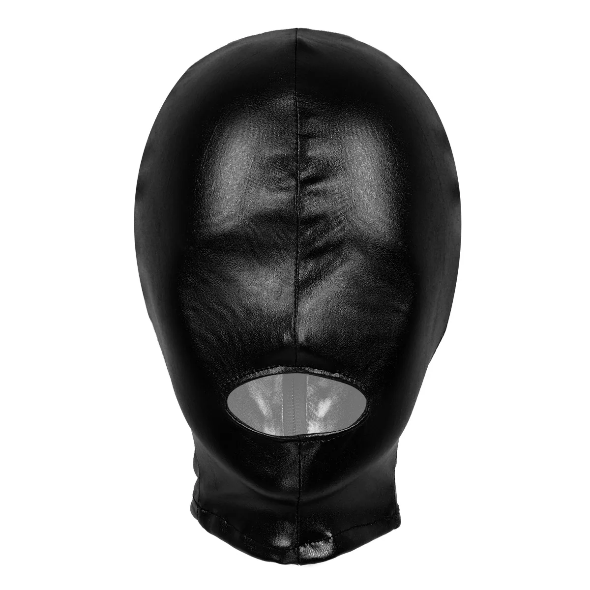 Men or Women Latex Face Mask Shiny Metallic Open Mouth Hole Headgear Full Face Mask Hood for Role Play Cosplay Costume Kit