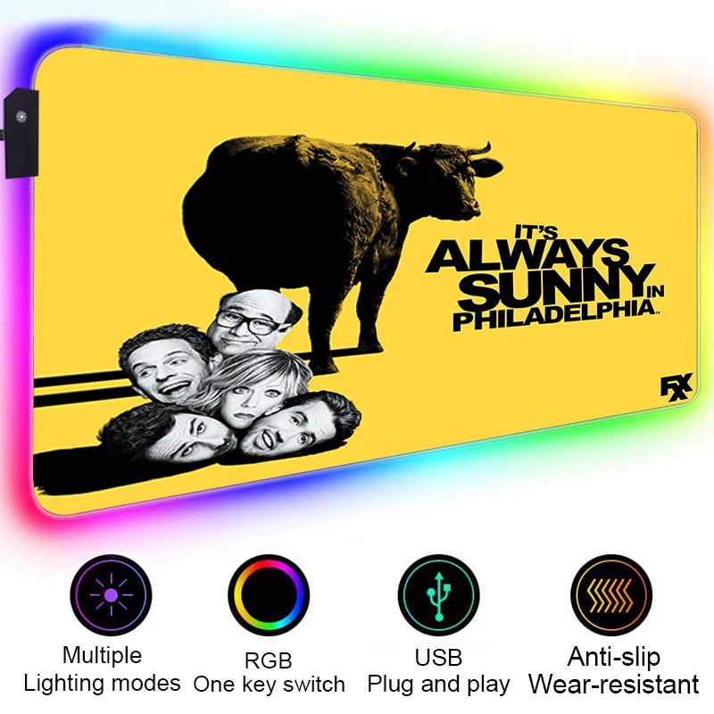 

RGB LED Gaming Mouse Pad XXL Mousepad Mause Pad Keyboard Desk Carpet Game Rubber Mouse Mat Gamer Always Sunny in Philadelphia