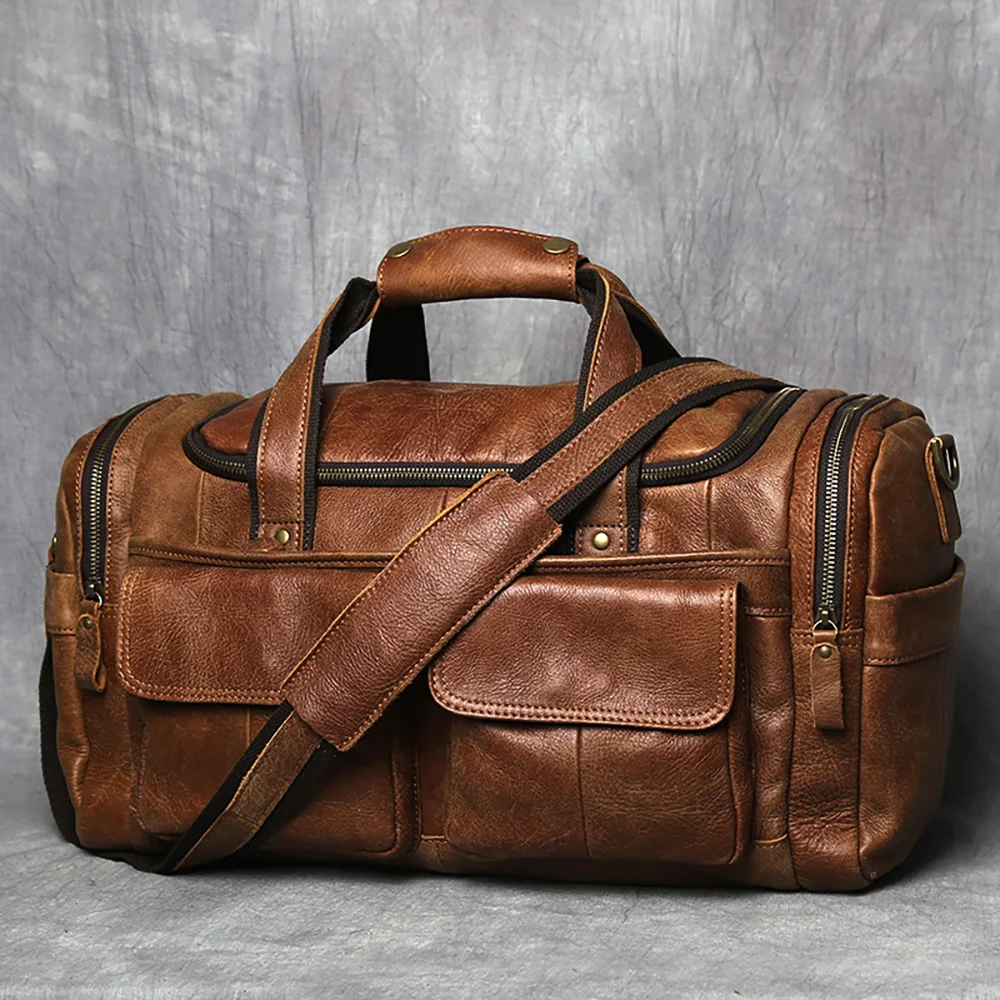 ZRCX – sac à main Vintage pour hommes, sac de voyage en cuir véritable de grande capacité, sacoche à bandoulière simple pour ordinateur portable 14 pouces