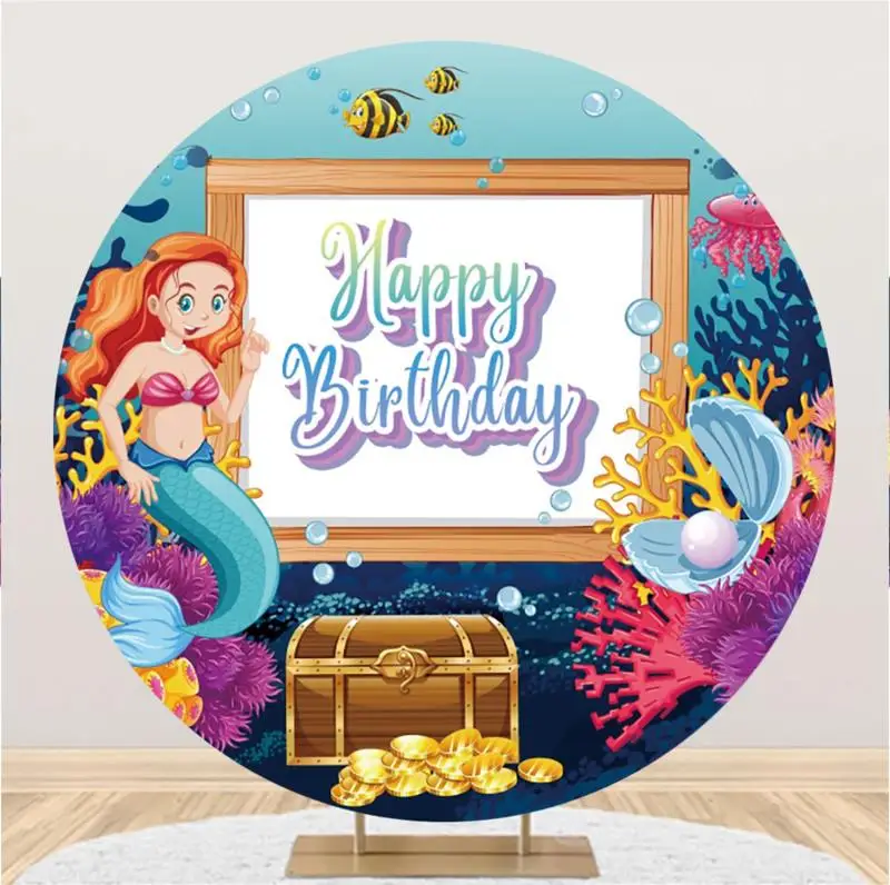 Laeacco Baby Birthday Party Background Mermaid Underwater World Customization Photographic Photo Backdrop For Photo Studio