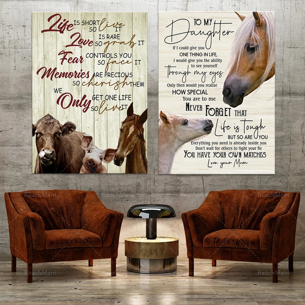 Horse Canvas-for my daughter-you have your own game, love your mother, life is a short peasant poster decoration gift