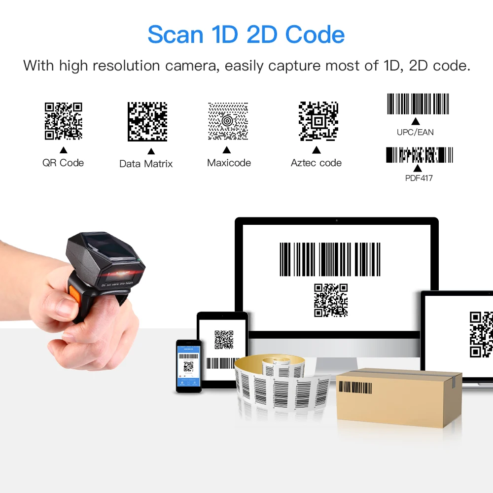 Eyoyo 2D Wearable Ring Barcode Scanner Mini Portable 3-in-1 USB Wired 2.4G Wireless Bluetooth finger scanner iPad iPhone Android