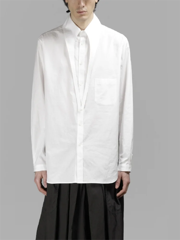 

Мужская приталенная рубашка из чистого хлопка, свободная белая рубашка с длинными рукавами и острым воротником, весна-осень