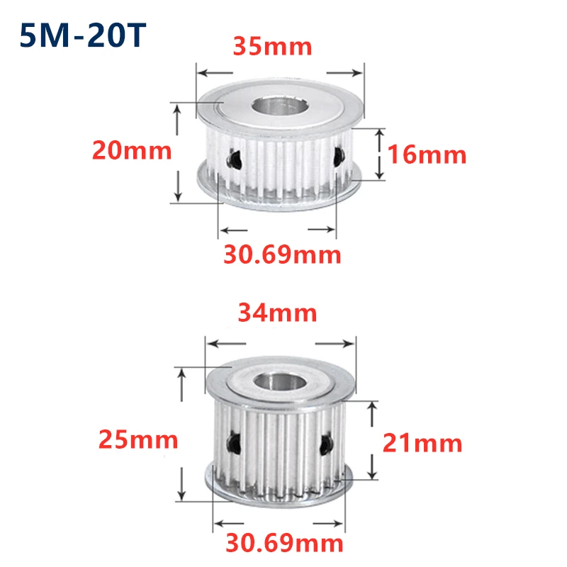 20 Teeth HTD 5M Synchronous Timing Pulley Bore 5/6/6.35/7/8/10/12/14/15/16/17/18/19mm for Width 15/20mm HTD5M 20T 20Teeth