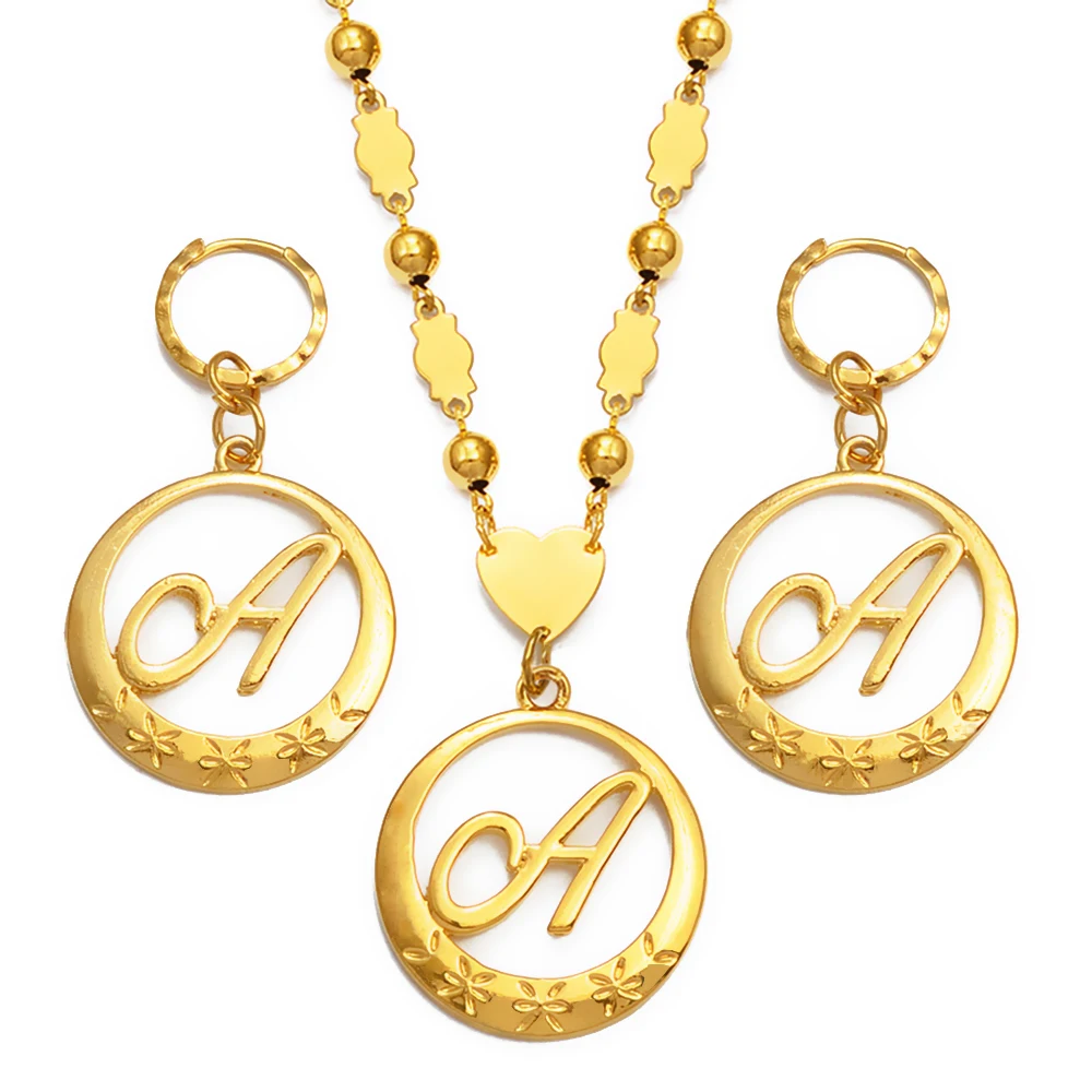 Anniyo Hawaiian Cursive Letters Pendant Initial Chain for Women Ball Beads Necklaces Guam English Jewelry Girls #135006