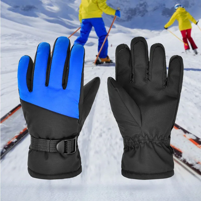 1 Pair Men Women 5 Fingers Skiing Gloves Windproof Long Wrist Winter Warm Mittens Snowboard Children Waterproof Ski Gloves