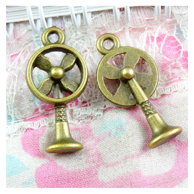 50pcs Fan Charms DIY Jewelry Making Pendant Fit Bracelets Necklaces Earrings Handmade Crafts Antique Bronze Plated Charm