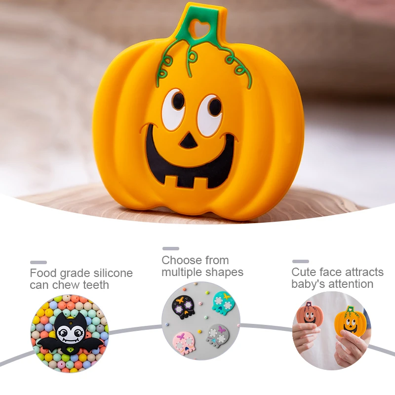 Bite Bites 1PCS Silicone Baby Halloween Pumpkin Skull Silicone Teether Baby Toys Food Grade Silicone Teething Toys DIY