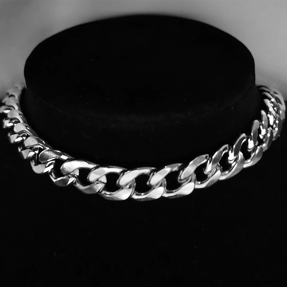 Nowe mody kobiety mężczyźni fajne Punk Goth srebrny kolor stal nierdzewna kubański Link Chain Collar Choker naszyjnik biżuteria akcesoria