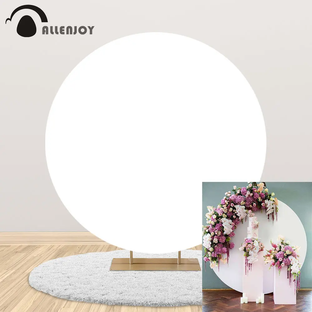 

Allenjoy Pure White Round Circle Backdrop Cover Wedding Baby Shower Birthday Party Decor Custom Elastic Photo Background Banner