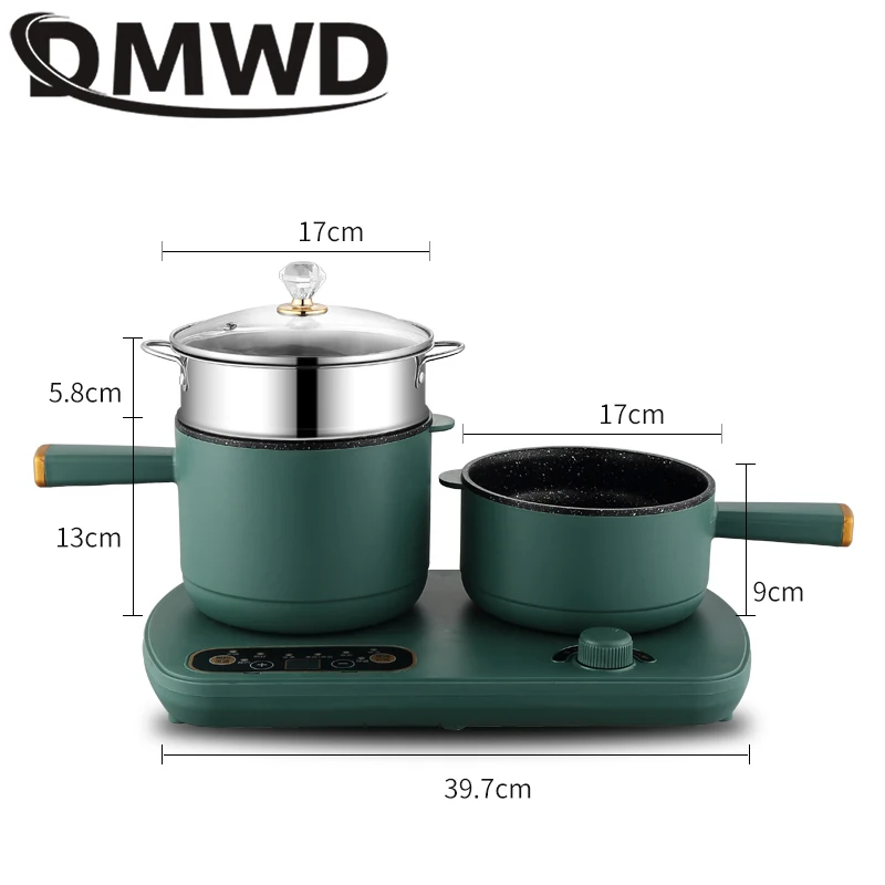 

DMWD Household Multifunction Breakfast Machine Food Steamer Noodles Cooker Fried Eggs Omelette Steak Electric Double Frying Pan