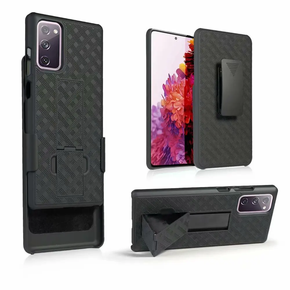 Woven 2 in 1 Hybrid Hard Shell Holster Combo Case With Kickstand & Belt Clip For Samsung Galaxy S20 FE 4G/5G