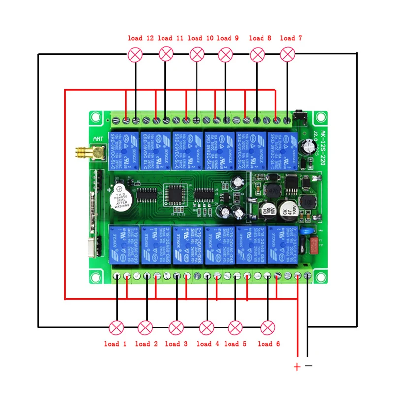 Controlador de Radio Industrial DC 12V 24V 36V 48V 12CH, Control Remoto Inalámbrico RF, Receptor para Sistema de Grúa Pu