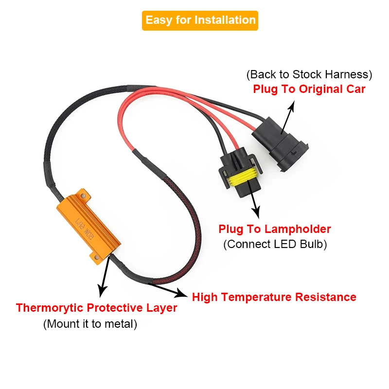 2x 50W 6ΩH1 H3 H4 H8 H7 H11 9006 HB4 9005 Canbus Load Resistor LED Decoder Warning Canceler Light Error Free 12V Fixed Resistor