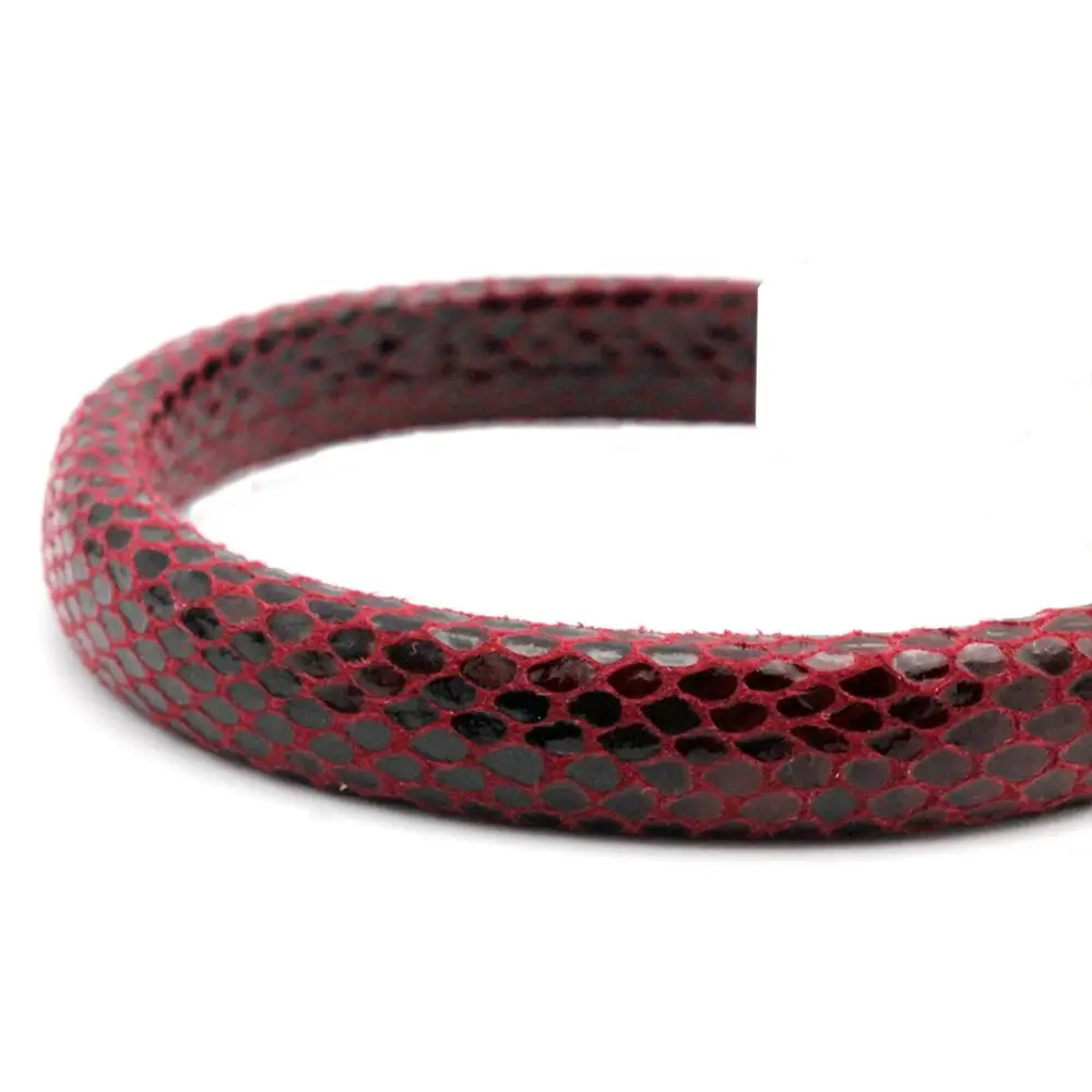 Aaazee 1 Yard 10mmx6mm Dark Red Base Snake Skin Pattern Licorice Leather Strip, Outside PU with Inside Cowhide For DIY Jewelry