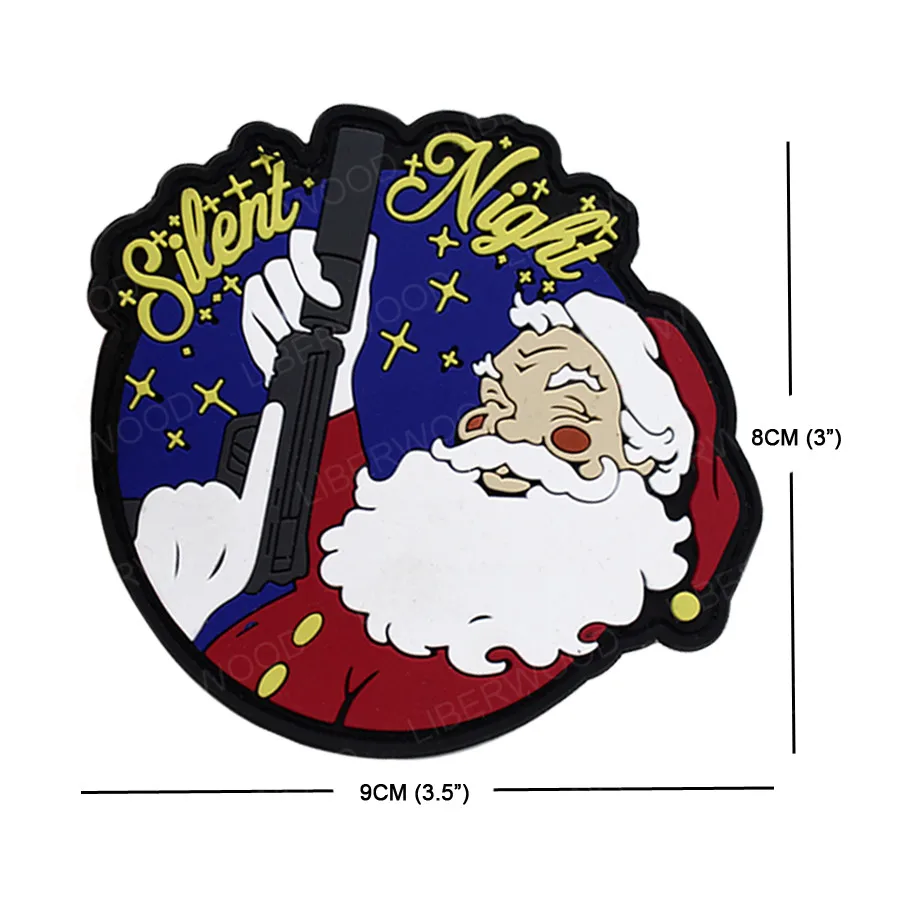 LIBERWOOD Christmas Silent Night Patch PVC Rubber Father Santa Claus Kriss Kringle with Gun Ice Jam Badge Applique