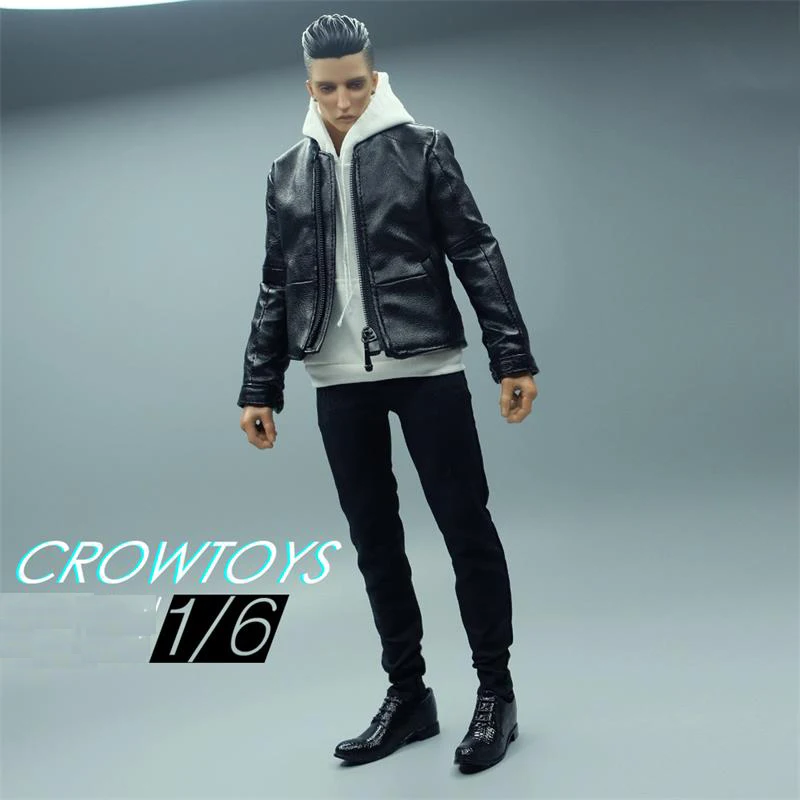 In Stock For Sale 1/6th Fashion Black Leather Coat Shirt White Hoodie For Mostly 12 inch Doll Action Accessories