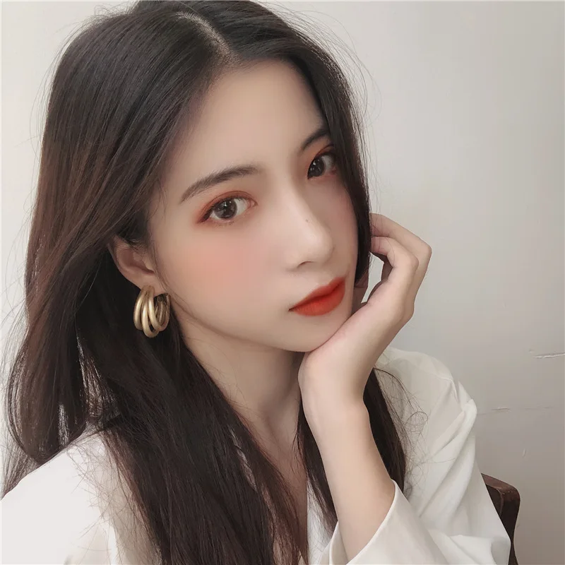 BLIJERY Fashion Matte Gold Color Multilayer Hoop Earrings For Women Brincos Statement Earrings Hoops Punk Jewelry Gift