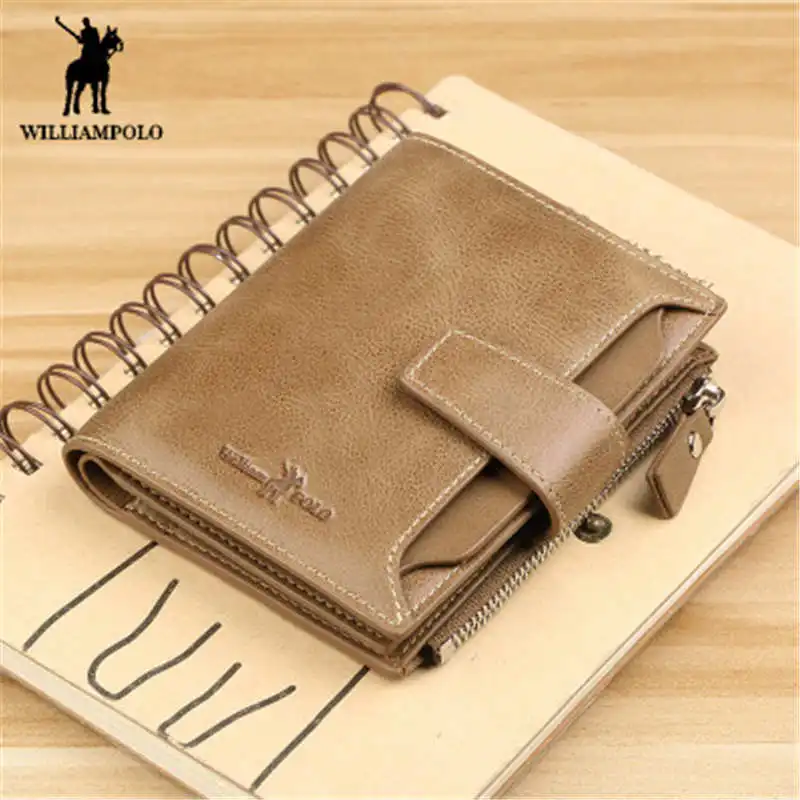 

WILLIAMPOLO Men's wallet genuine leather clutch bag men's 18 card business wallet short multi-function driver's license wallet