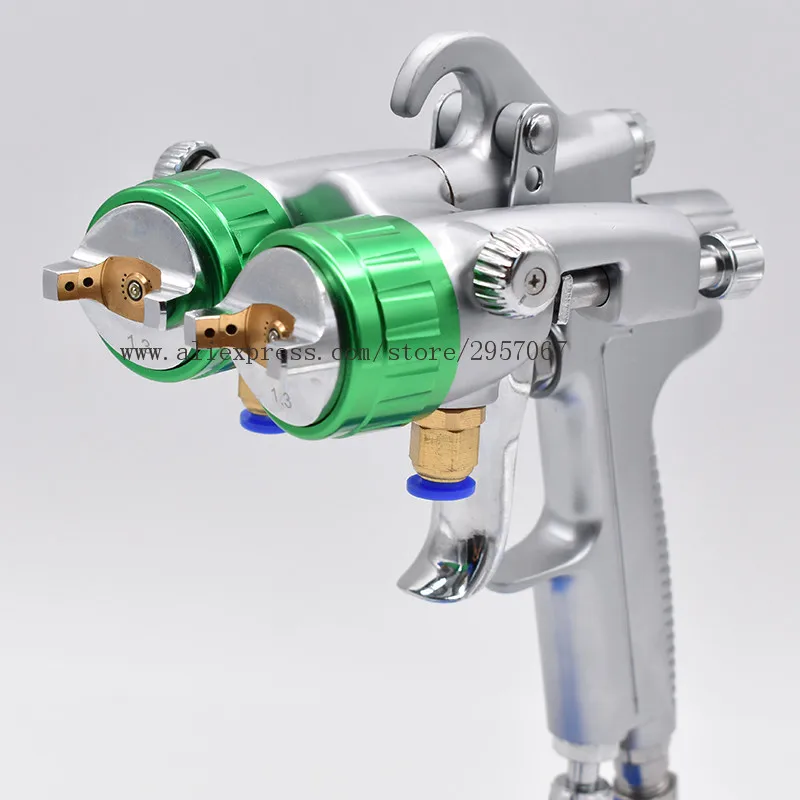 Double nozzle spray gun 1.3mm nano chrome painting high pressure mirror Dual Head pneumatic sprayer