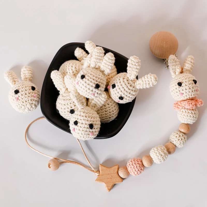 5PC Animal Crochet Beads Baby Teether  DIY Pacifier Chain Mitten Panda Rabbit Wholesale Baby Products For Newborns BPA Free