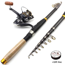 NEW 1.8M-3.6M Carbon Portable Telescopic Fishing Rod Spinning Fishing Rod and reel set Pole Travel Sea rod fast carp Rocky pole