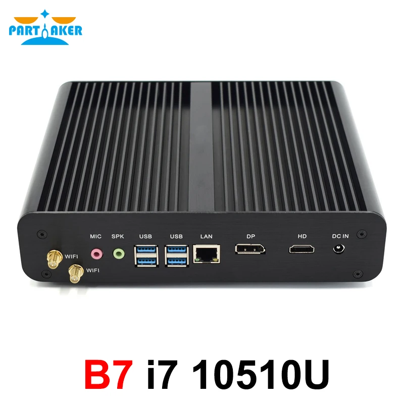 PC Mini tanpa kipas generasi ke-10 Intel i7 10510U PC Desktop Win10 2 * DDR4 M.2 NVMe + Msata + 2.5 ''SATA 4K HTPC Nettop HD DP