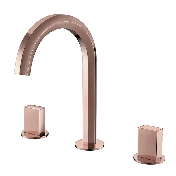 

Rose gold brass bathroom sink faucet top quality Artistic faucet two handle three holes Cold hot water basin mixer tap faucet