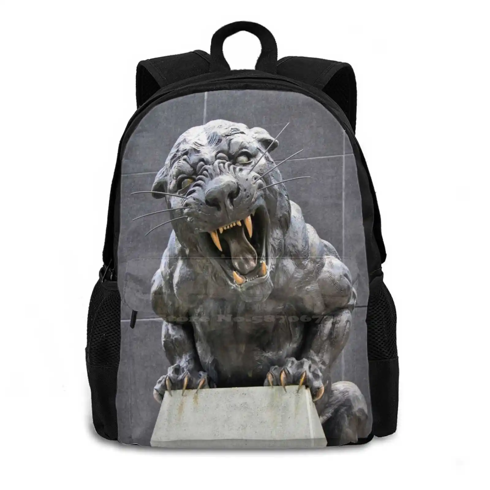 Bronze Panther School Bag Big Capacity Backpack Laptop Angry Panther Animal Bronze Monument Claws Dangerous Panther Fangs