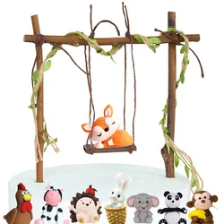 Woodland Animal Cake Decoration Supplies Bamboo Basket Swing Hedgehog Rabbit Carrot Cow Fox Monkey Banana Kids Birthday Favor