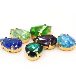 Drop Shape Mixed Color Strass Glass Sew-on Rhinestones with Claw for Diy Craft Christmas Clothing Garment Decoration Jewelry