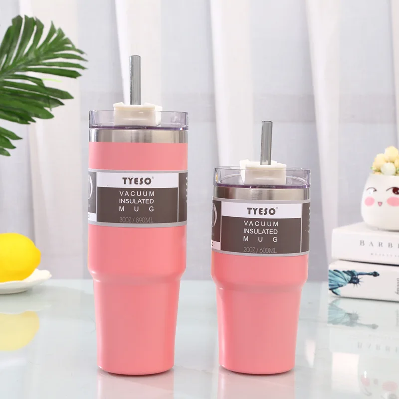 600/890ML Thermo  Bottle Fashion High Capacity Stainless Steel Insulated Coffee Cups Straw Couple Portable Car Cup Milk Tea Mug