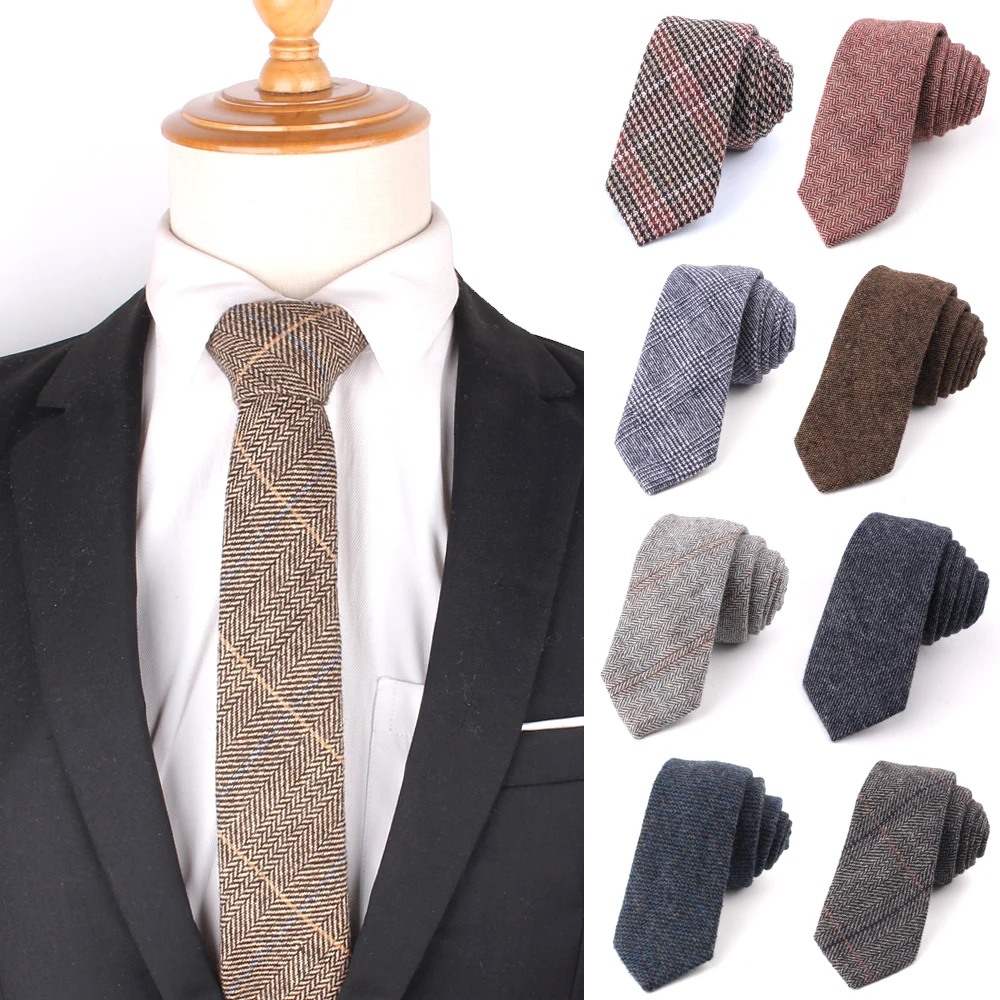 

New Skinny Wool Neck Ties For Men Women Casual Plaid Necktie For Boys Girls Woollen Suit Tie Groom Necktie For Wedding Gravatas