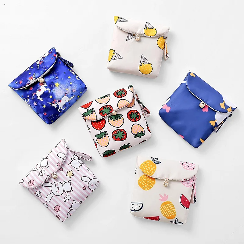 Sanitary Napkin Storage Bag Korean Cartoon  Linen Square White Portable Dust-proof Female Outdoor Antibacterial Hygiene Products