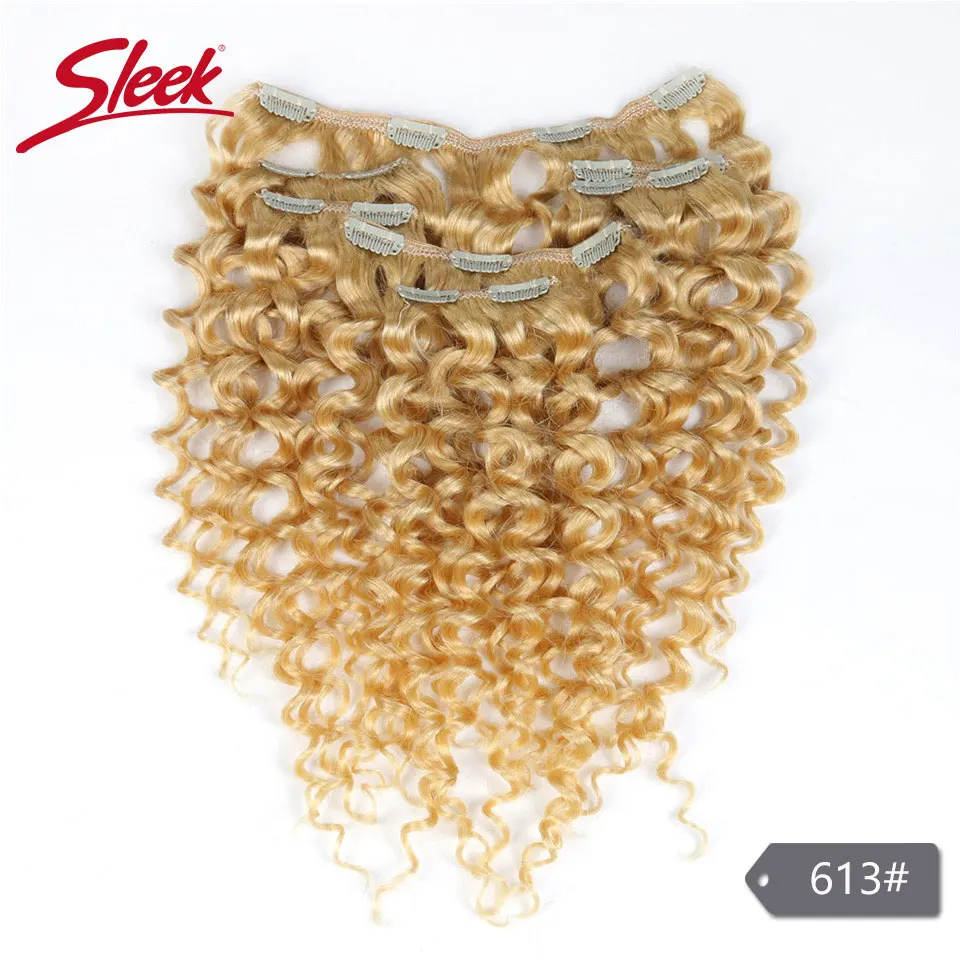 Sleek Haar 7Pcs Clip in Menschliches Haar Verlängerung Brasilianische Jerry Lockige Honig Blonde # P27/613 Farbe Remy haar Verlängerung Clip