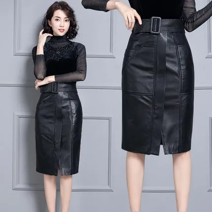 Top brand Fashion 2020 New Genuine Sheep Real Leather Skirt K17  high quality