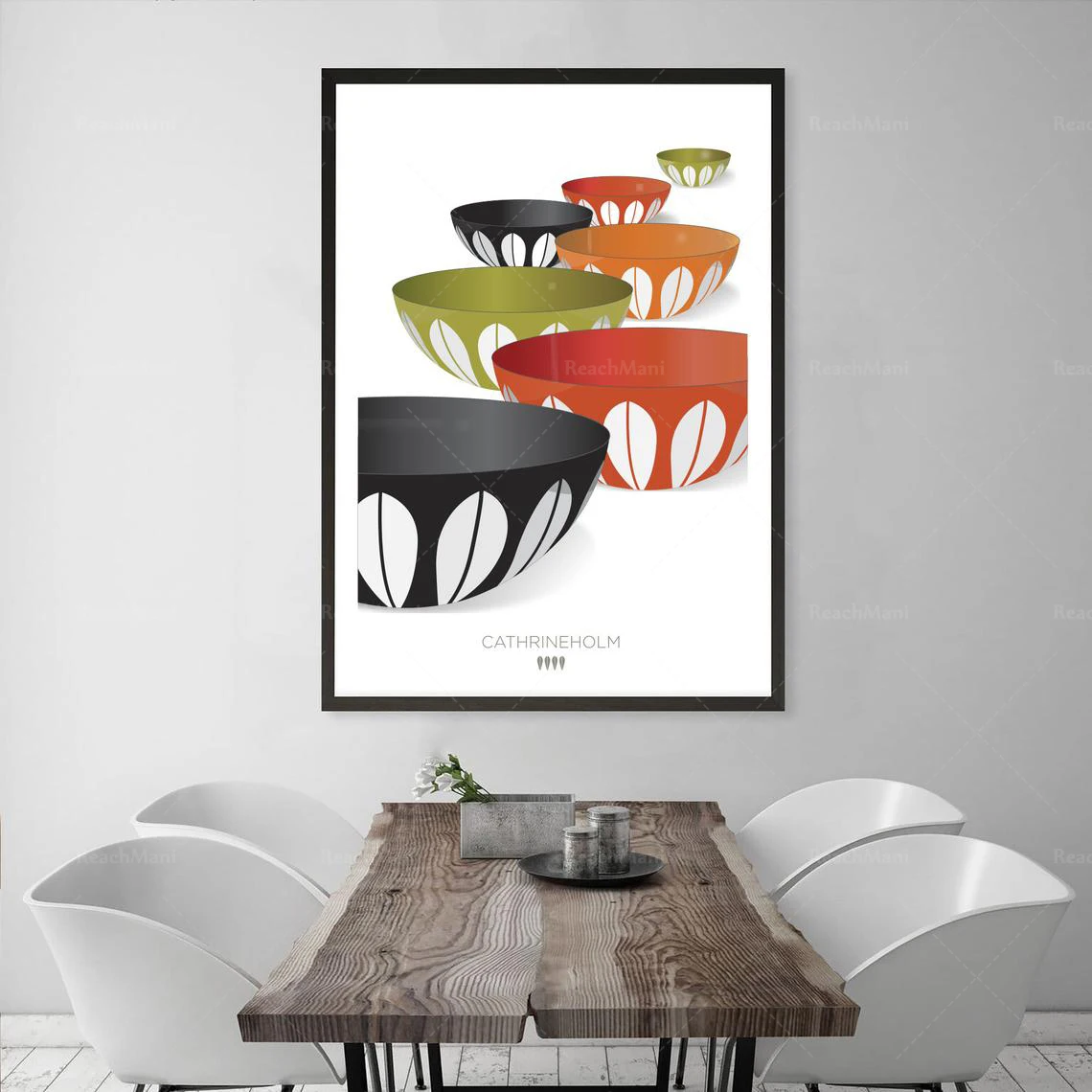 Cathrineholm Colorful Kitchen Art, Scandinavian Kitchen illustration print, Catherine Holm Bowls Poster Print, Mid Century Moder