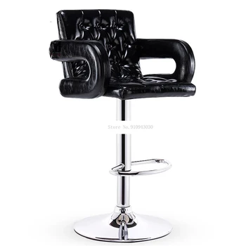 PU Leather Bar Counter Chair with Backrest and Armrest, Soft Sponge Seat, High Footstool, Lifting Swivel Barchair, Modern Fashio