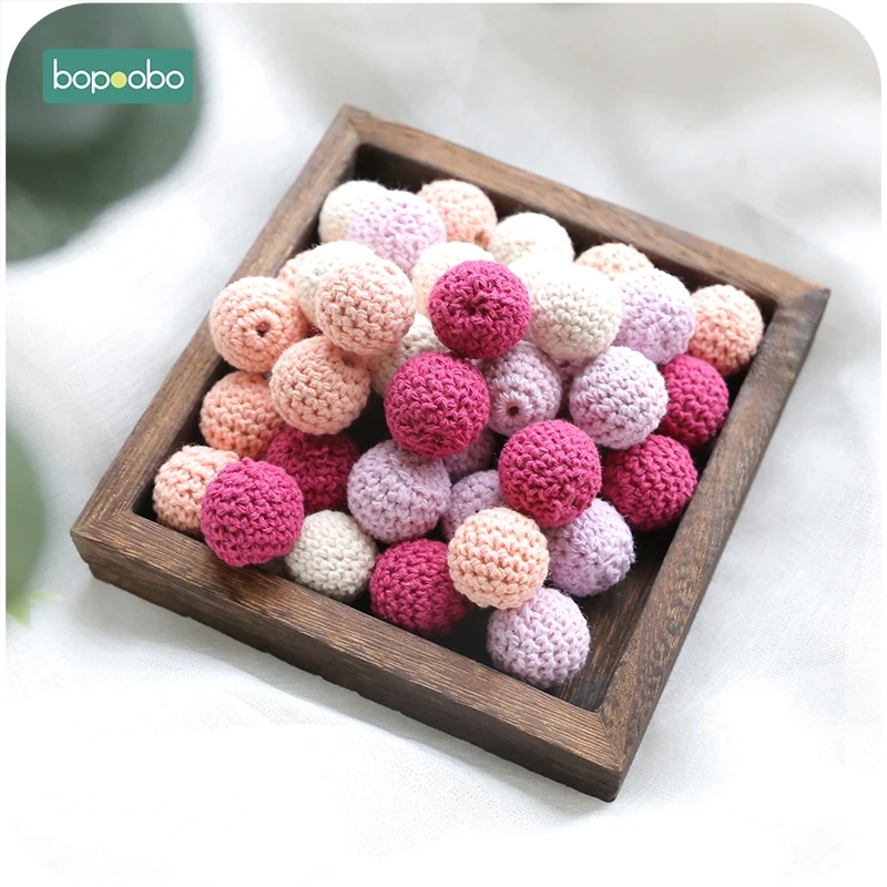 20mm 10pcs Wooden Crochet Beads Chewable Beads DIY Wooden Teething Knitting Beads Jewelry Crib Sensory Toy Baby Teether