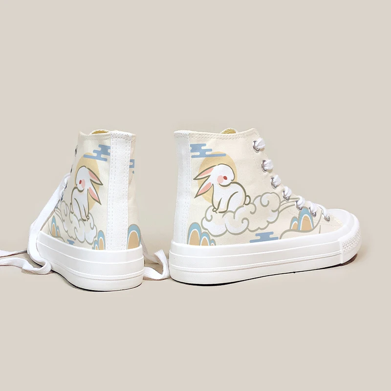 Amy and Michael 2012 Autumn Original Design High Top Hand Painted Lovely Bunny Canvas Shoes Girls Students Woman Vulcanize Shoes