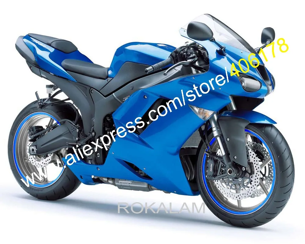 For Kawasaki ZX-6R 07 08 Ninja ZX636 ZX 6R 636 ZX6R 2007 2008 All Blue Body Works ABS Fairing Set (Injection Molding)