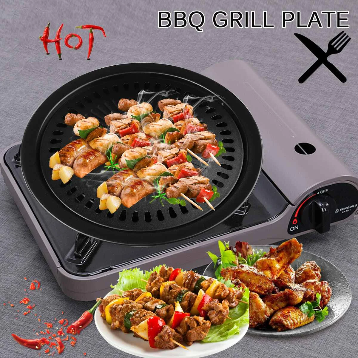 Korean Grill Pan Non-stick Bakeware Smokeless Barbecue Tray Stovetop Plate for Indoor Outdoor Beach Party Camping BBQ Grilling