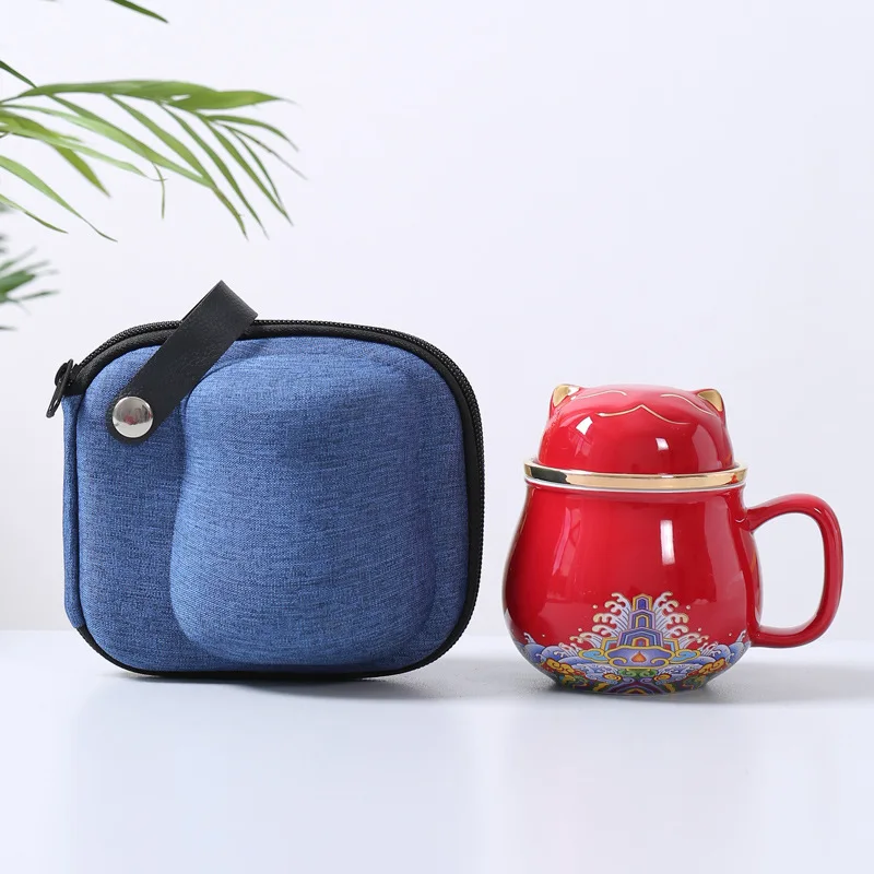 NONE Chinesische Cartoon Keramik Katze Becher Büro Teetasse mit Abdeckung getrennt Teetasse für Tee Geschenk Tasse 320 ml, 1 Stück 9