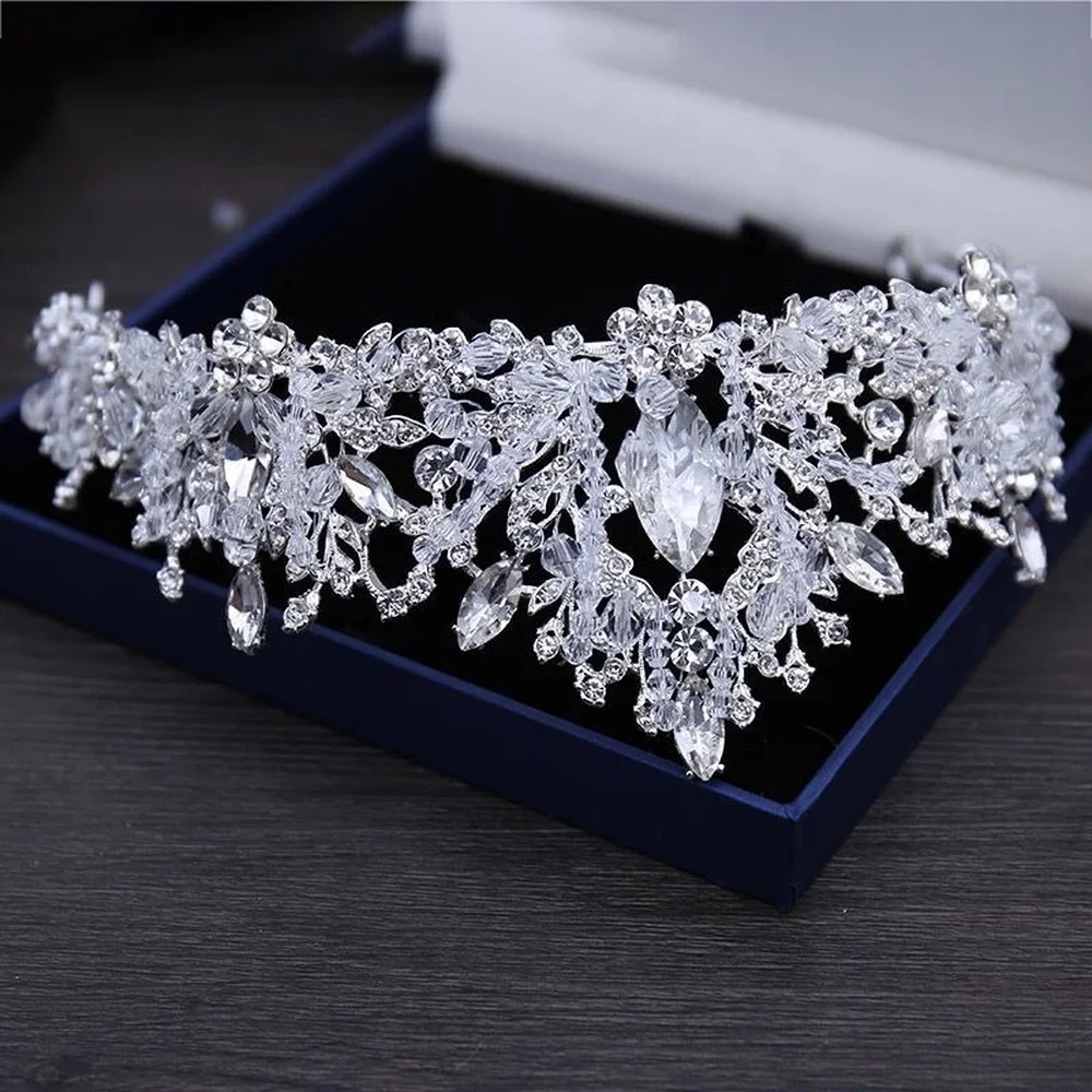 Baroque Luxury Crystal Beads Bridal Jewelry Sets Rhinestone Tiaras Crown Necklace Earrings Set Wedding African Hair Jewelry Set