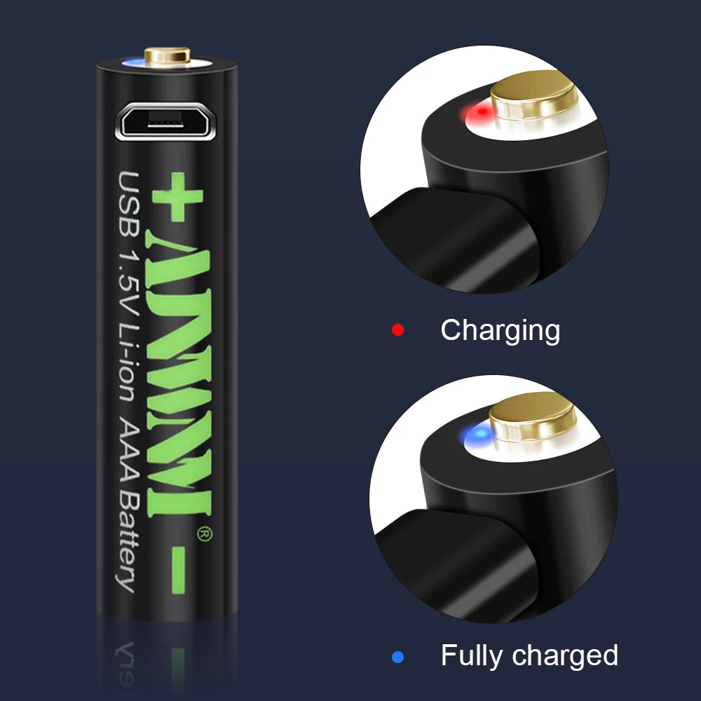 AJNWNM USB AAA Battery 1.5V Li-ion AAA Rechargeable Batteries 1100MWH 3A aaa flashlight battery with USB Cable