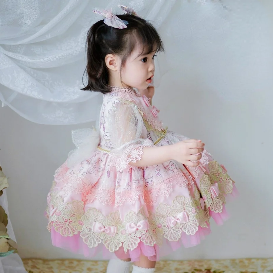 Customized summer girl  princess dress cat Lolita dress lace birthday dress Spanish children's wear